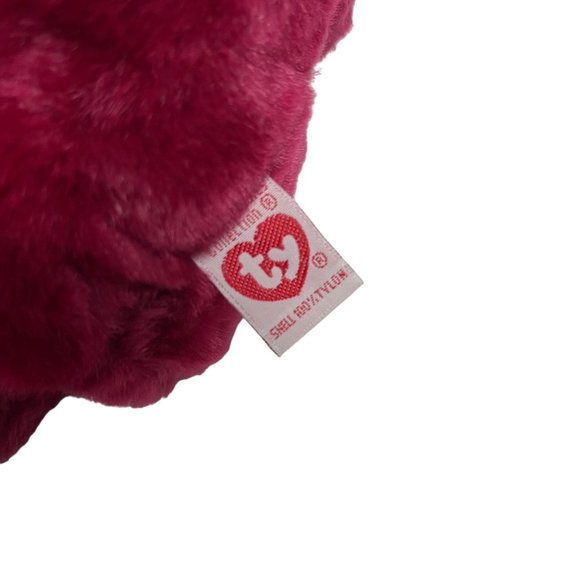 Ty Teddy 13" Beanie Baby Buddies Cranberry Red Plush Bear Green Ribbon Rare - Picture 4 of 7